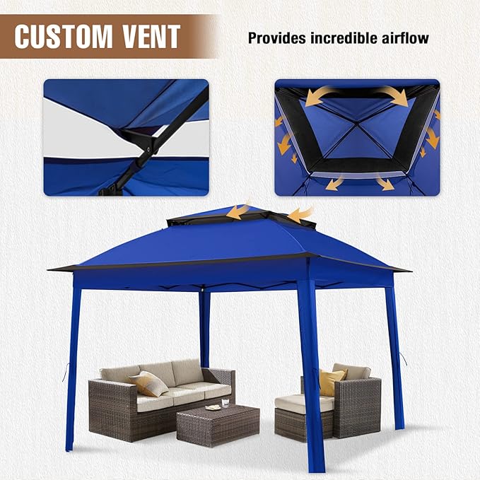 11x11 Outdoor Pop up Gazebo Tent with Mesh Walls for Patio, Lawn, Backyard and Deck, Blue