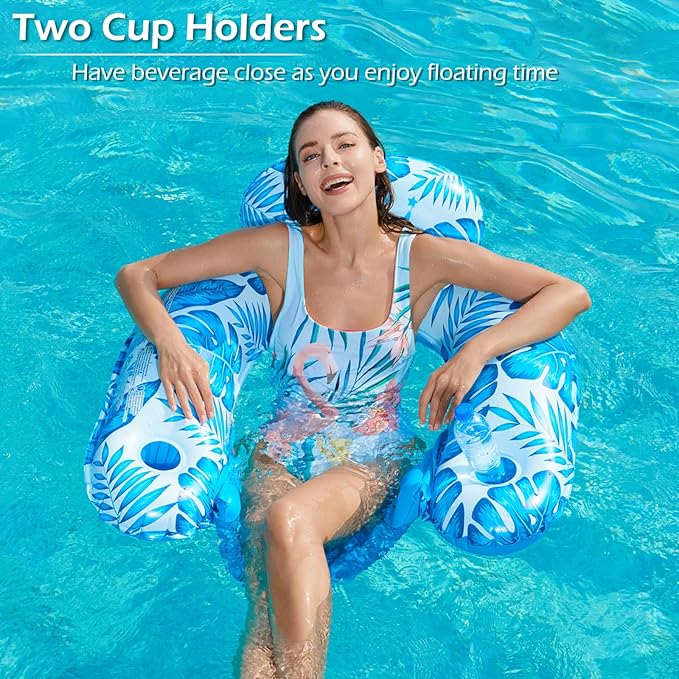 Jasonwell Pool Float with Canopy - Inflatable Pool Floaties Adult Floating Pool Chair Lounge Floats for Swimming Pool Water Chair Pool Lounger with Cup Holders Pool Toy Party Floaty for Adults