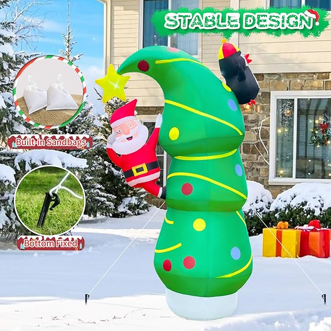 2025 Inflatables Christamas Tree 7FT Christmas Tree Inflatable Outdoor Decor Combined with Santa Penguin Xmas Tree Blow Up Yard Decor with Built-in 5 LEDs for Holiday Party Yard Garden Lawn