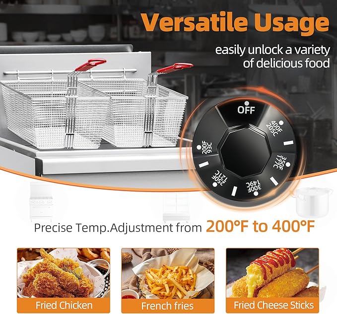 Commercial Gas Floor Fryer with 2 Baskets, 120000 BTU Natural Gas Fryer-Only Commercial Use, 4 Heating Tubes, 55 lb Oil Capacity Deep Fryer for Restaurants, Fast Food, Food Trucks