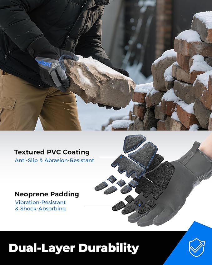 toolant 100% Waterproof Work Gloves for Men, Insulated Winter Gloves with Reinforced Palm for Cold Weather Protection, S-XXL