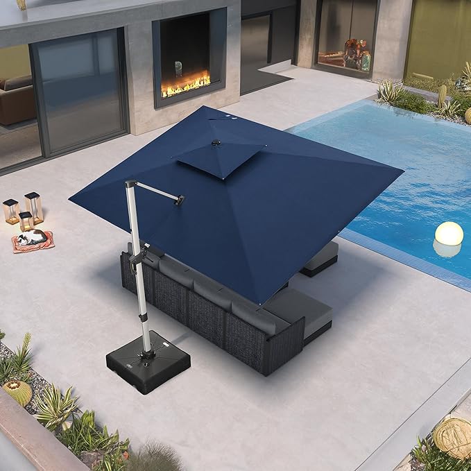PURPLE LEAF 9' X 12' Cantilever Outdoor Patio Umbrella Large Heavy Duty 360° Rotation Double Top Offset Rectangular Umbrellas for Backyard Deck Pool, Spectrum Indigo