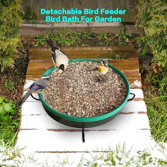 Heated Bird Bath, 3 Easy Ways to Mount Heavy Duty Metal Pedestal Detachable Bird Bath Bowl for Easy Cleaning, 75W Heated Bird Baths for Outdoors for Winter Garden Yard Patio Lawn, Green