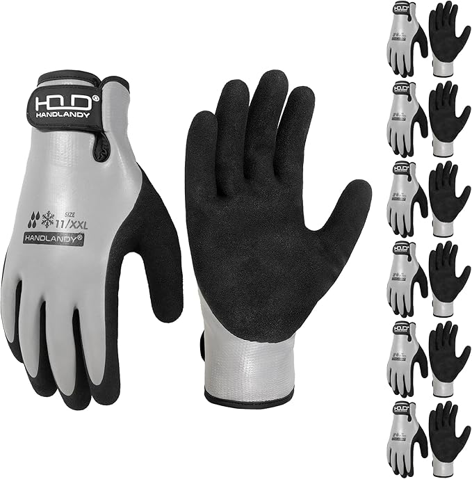 HANDLANDY Waterproof Work Gloves for Cold Weather, Insulated Winter Freezer Work Gloves with Grip for Men & Women