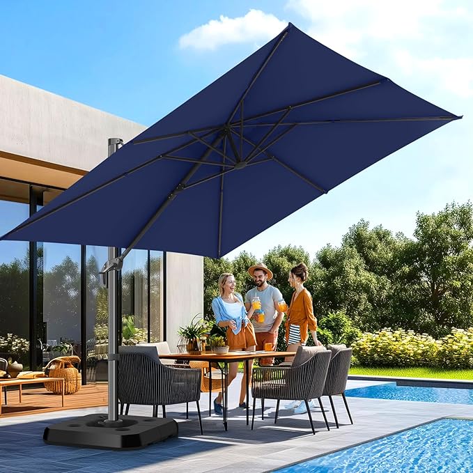 Hotime 10x10ft Large Cantilever Patio Umbrellas - Upgrade and Intensify - with 360 Rotation and 5 Angles Adjustment - Aluminum Offset Pool Umbrella Square Outdoor Umbrella for Patio Garden