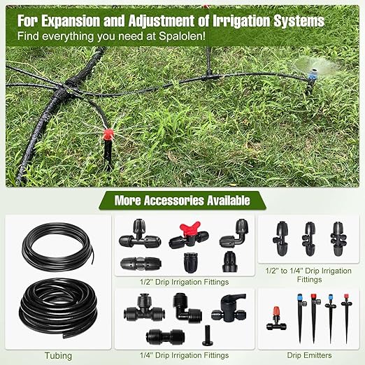 100FT 1/4 Inch Drip Irrigation Tubing with 10 Pack Push-to-Connect 1/4" Tee Connectors, Distribution Drip Line Hose & Universal Tee Fitting, for Drip Irrigation Parts or Drip System and Misting System