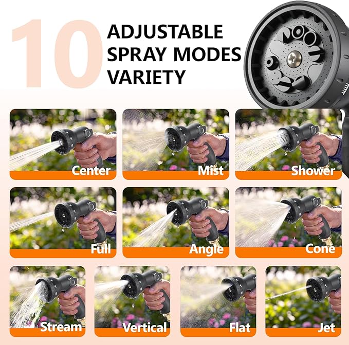 Retractable Garden Hose Reel 1/2 in x 100 ft, Heavy Duty Wall Mounted Hose Reel with 10- Function Sprayer Nozzle, Any Length Lock/Automatic Slow Return System/180°Swivel Bracket/UV Resistant (Black)