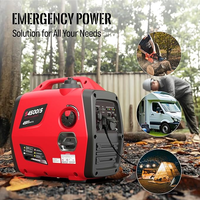 4500W Portable Generator Super Quiet Inverter Generator Ultra Lightweight for Home Backup Outdoor Camping, CO Sensor Protect, EPA, ECO Mode (4500W+CO Sensor)