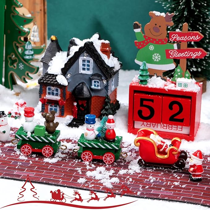 Marspark Christmas Village Accessories 5 x 50 Inch Christmas Miniature Road Village Street Mat Xmas Snow Street Decorations for Little Landscape(Red Brick Style)