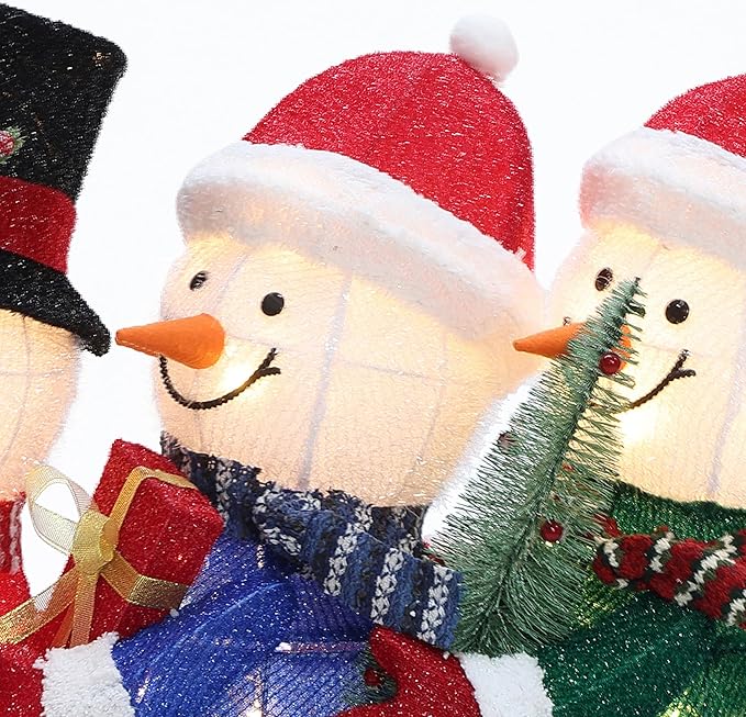 LuxenHome 20" H Lighted Snowman Outdoor Christmas Decorations, Prelit Frosted Snowman Family Trio on Sled Christmas Decor, Illuminated Christmas Decorations Outdoor and Indoor for Yard, Lawn, Porch