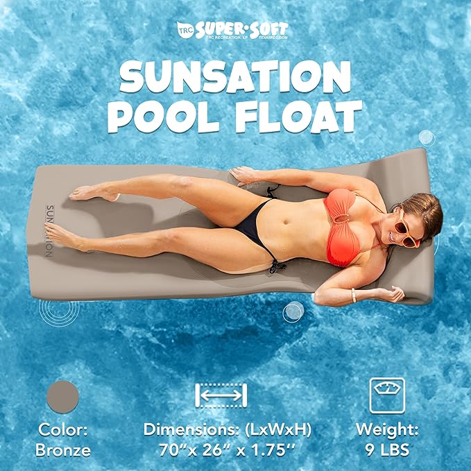 TRC Recreation Sunsation Vinyl Coated Foam Swimming Pool Float Mat Adult Lounger with Built-in Roll Pillow