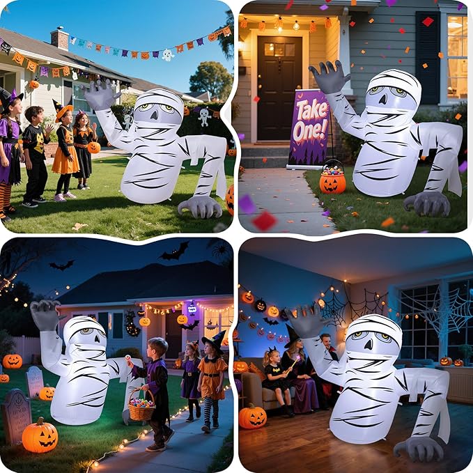 Dawdix 5.2FT Halloween Inflatable Groundbreaker Mummy Outdoor Decorations, Blow Up Yard Decoration Inflatable Mummy with Built-in LEDs for Halloween Party Indoor Outdoor Yard Garden Lawn Decor