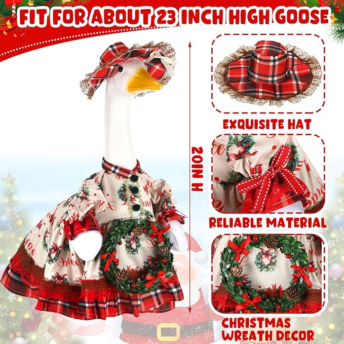 Suzile Christmas Wreath Outfit Clothes for 23 Inch High Cement or Plastic Geese Ghost Lawn Porch Goose Clothes Halloween Costume