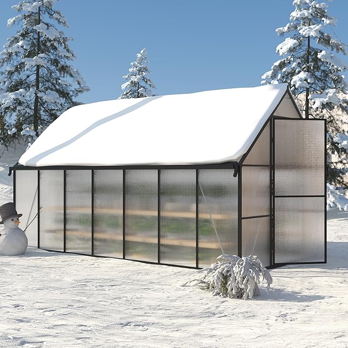 8x14 FT Greenhouse for Outdoors, Polycarbonate Greenhouse with Roof Vent, Enhanced Aluminum Large Walk-in Green House for Garden Backyard