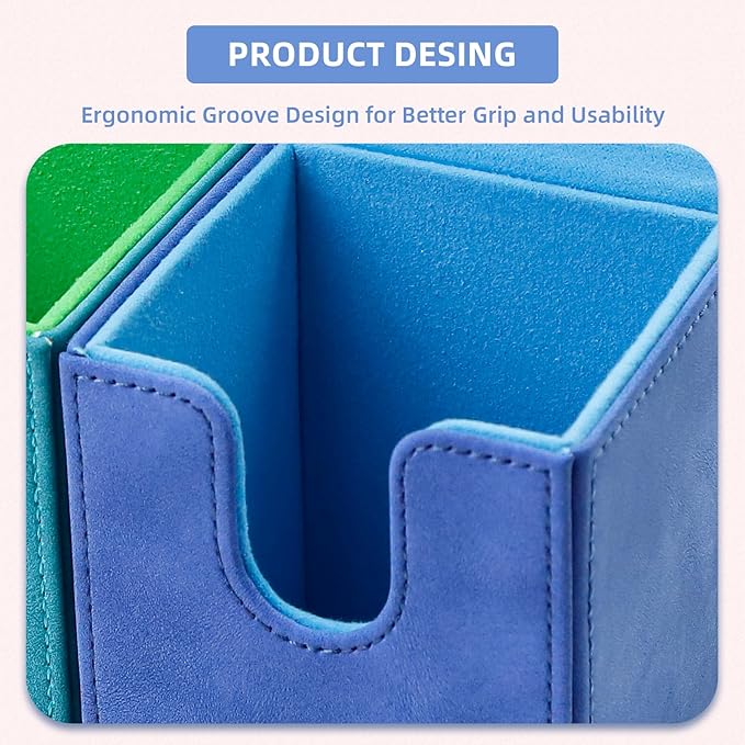 Magic Card Deck Box for MTG Single Deck Card Box fits 100+ TCG Sleeved Cards Soft Leather Card Box Top loading Card Boxes Magic Gift for MTG TCG CCG (Vertical,Light Blue)