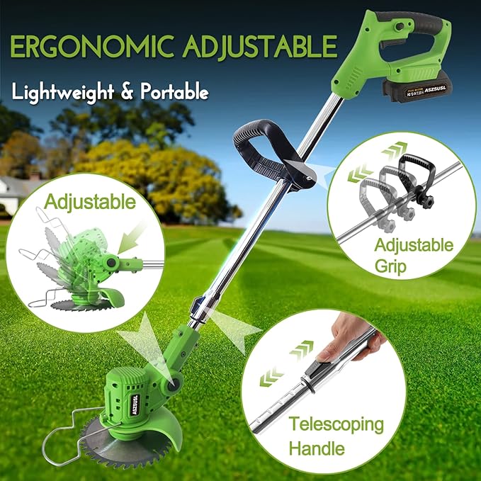 Cordless Weed Wacker, 21V Electric Grass Trimmer with 2 Battery and Charger 5 Types 26Pcs Blade 3 in 1 Weed Eater Lawn Edger Brush Cutter for Lawn Yard Garden