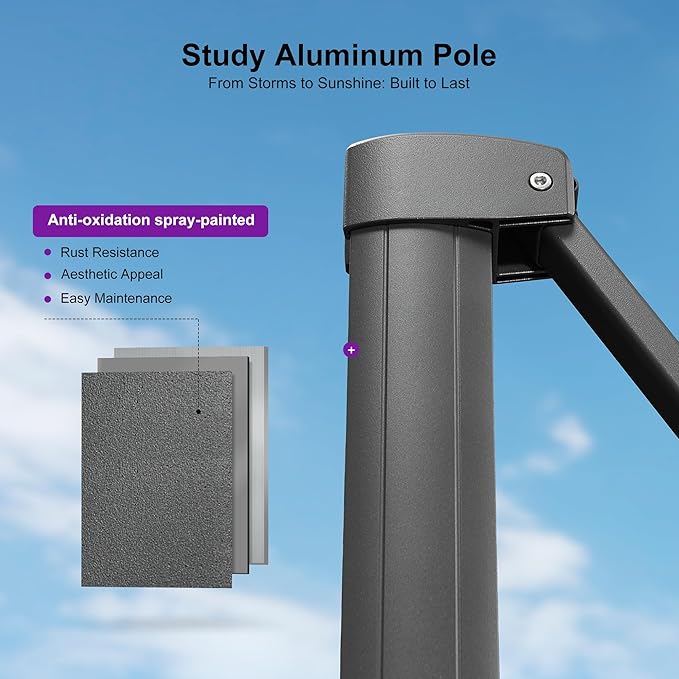 PURPLE LEAF 10 FT Cantilever Patio Umbrella with Base Outdoor Aluminum Offset Square Umbrella with 3 Years Fade Resistance Recycled Fabric and 360-degree Rotation for Deck Pool Gard, Mist Grey