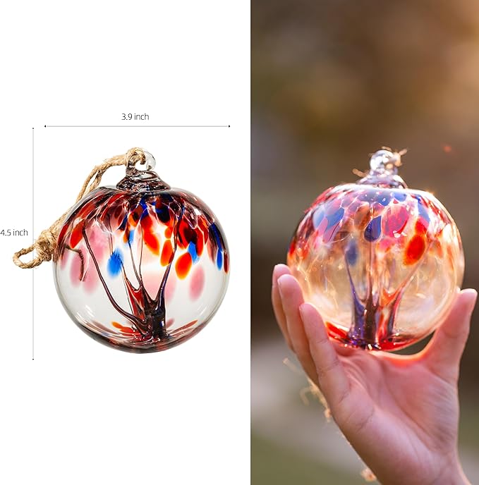 4” Tree of Life Witch Balls, Gazing Balls Hanging Friendship Balls, Hand-Blown Glass Christmas Ornament for Window Outdoor Home Decor, Garden Decoration, Gifts for Women (Purple Blue)