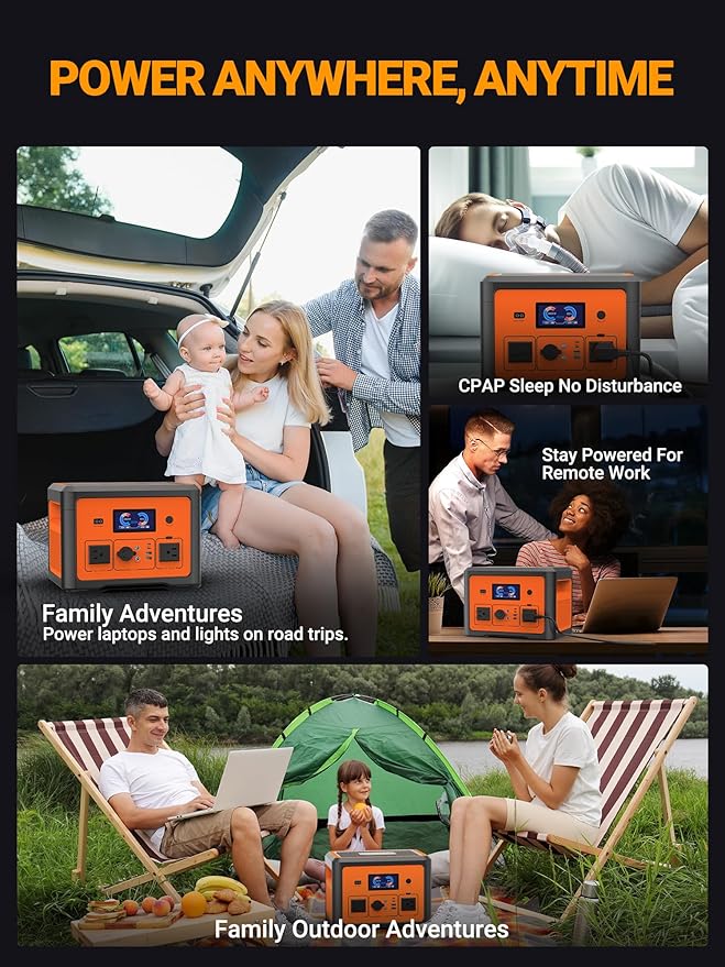 Portable Power Station 665.6Wh, Peak 1800W Solar Generator with UPS Battery Backup & Surge Protector, Portable Generator for Home Use, Camping, RV, CPAP, 10 Outlets with Bluetooth Speaker & LED Lights