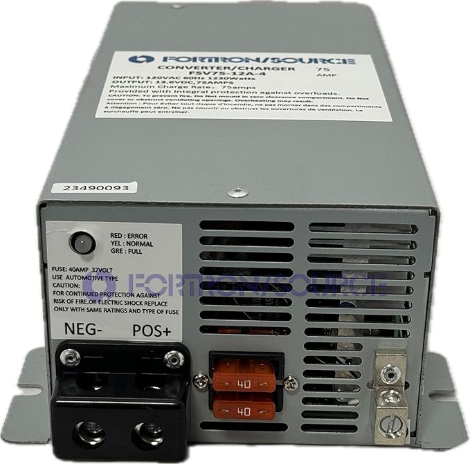 RV Power Converter | 75 Amp | 4-Stage Battery Charger | Fortron/Source SRV Series Power Supply | AC-DC Converts 120VAC to 13.75VDC | FSV75-12A-4