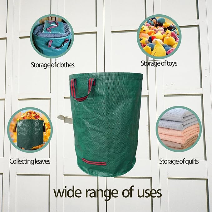 Reusable Yard Waste bags,Collapsible Leaf Bag with Gardening Gloves,Yard Debris Collapsible Bag With 4 Handles, for Leaves, Lawn Debris & Grass Clippings (14Gallon)