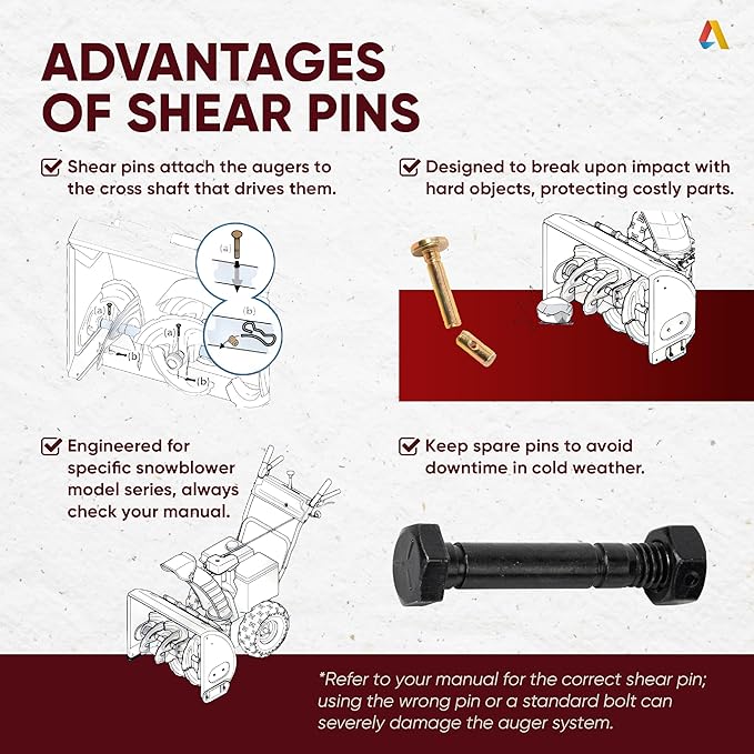 CANAMAX Pack of 10 Snowblower Shear Pins and Nuts 52100100 Compatible With Ariens ST924DLE, ST927LE, ST1130DLE, ST924LET, ST927LET, ST1130LET, ST27LE, ST824E, ST1027LE, ST824LET, ST1027LET Snowthrower