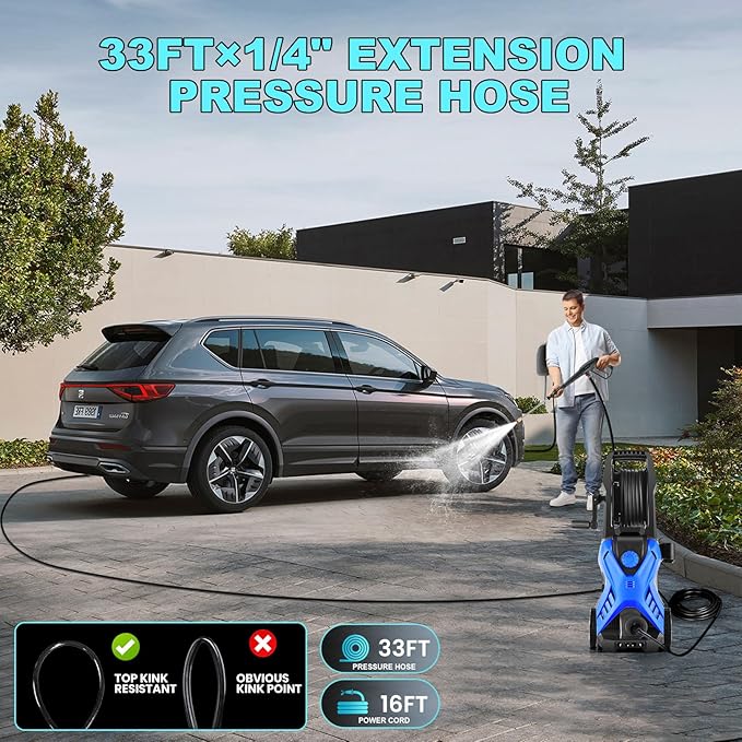 5000PSI Pressure Cleaner Power Cleaner with 33FT Hose, 4 Nozzle and 500ML Foam Cannon, Cleaner Machine for Home, Car Washing, Fence Cleaning, Patio