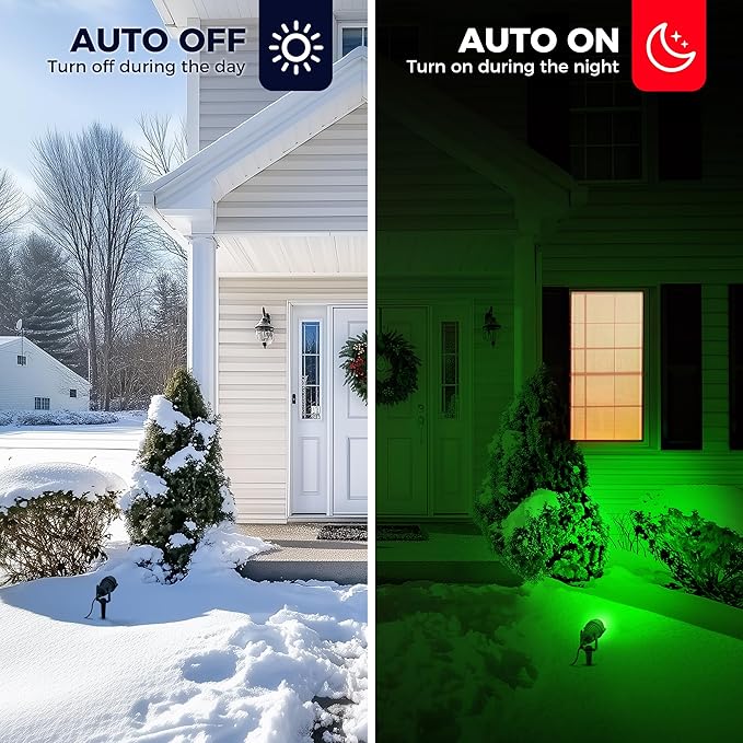 L LOHAS LED Red and Green Christmas Spotlight Outdoor, Auto On/Off 5W Landscape Lighting, 120V IP66 Waterproof Spot Lights for Yard House Holiday Trees Decoration, UL Listed, 2 Pack