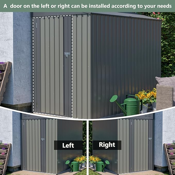 4x7 FT Lean to Shed with Single Lockable Side Door, Outdoor Metal Storage Shed, Sloping Roof Galvanized Utility Steel Tool Shed for Garden, Patio, Lawn & Backyard