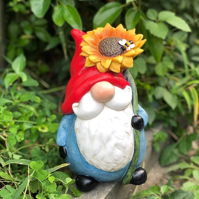 TZSSP Outdoor Garden Gnome Statue Statuary with Yellow Sunflower for Patio,Lawn,Garden Decoration