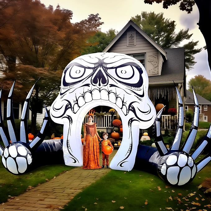 WBHome 12 Ft Halloween Inflatable Skeleton Skull Door Decorations, Day of The Dead Blow Up Yard Decor with Built-in LED Light (Plug in) for Lawn Home Dia de Los Muertos Party Indoor Outdoor