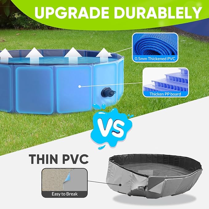 Dog Pool, Foldable Pet Swimming Pool with 6mm High-Strength PP Board, Hard Plastic Collapsible Doggy Pools for Small Dogs Kitty Duck, Non-Slip Doggie Bathtub Quick to Set Up and Drainage Hole, 48"