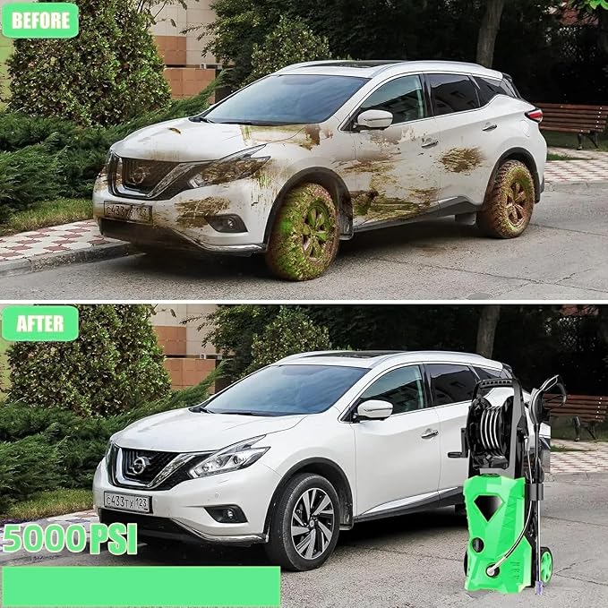 5000PSI Eectric Pressure Washer 2025 2.8GPM High Power Washer with 4 Pressure Nozzle and Soap Bottle for Home, Car Washing, Fence Cleaning, Patio (Light Green)