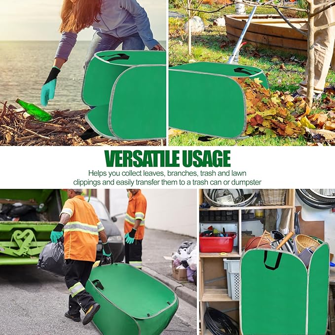 Hysagtek Upgraded Leaf Collector - 80 Gallon Portable Pop Up Leaf Bags, Foldable Reusable Yard Garden Leaf Bag with Handles, Self-Standing Leaf Collector Bag for Leaves Lawn Trash, Comes with Gloves