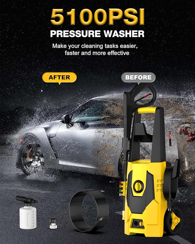 AgiiMan Pressure Washer, Power Washer with 35FT Power Cord, 20FT Hose, High Pressure Washer Cleaning for Cars, Patios, Driveways, Fences