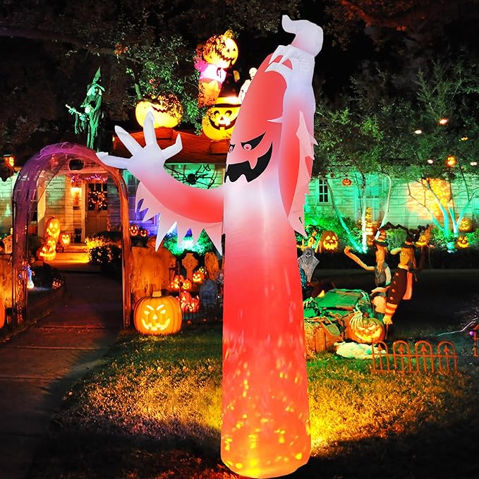 Dearsun 12FT H Giant Halloween Inflatable Ghost with Built-in Red Fire Flame Led Lights Inside, Huge Blow up Ghost Jumbo Scary Spooky Ghost Decor for Party Yard Decoration