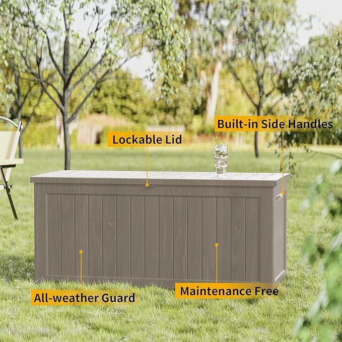 270GAL Extra - Large Brown Outdoor Deck Box with Lock Hole - Waterproof, SGS - Tested UV Resistance, Massive Storage for Lawn Mowers, Camping Gear, and More, Effortless Setup