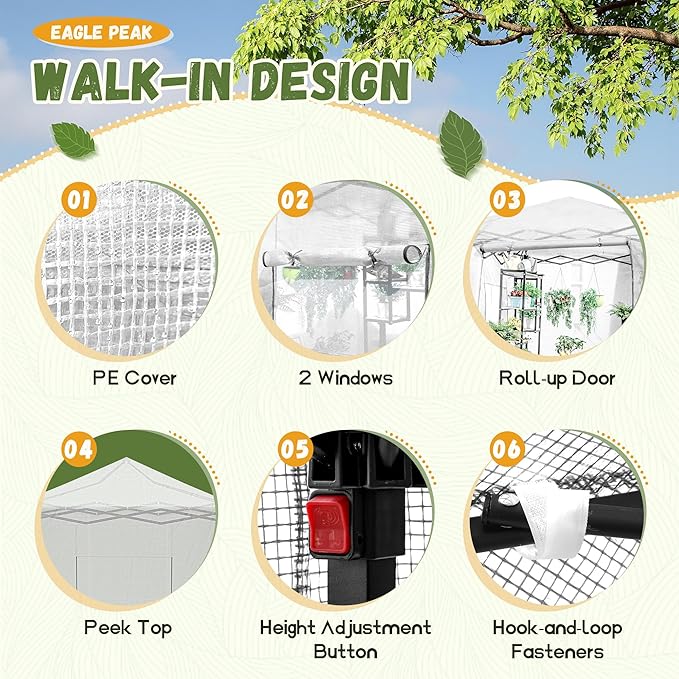 Devoko Walk-in Greenhouse, Portable Pop-in Green House with Zippered Door and 2 Roll-up Windows and PE Cover, Portable and Easy Assemble (White, 6x4 Feet)