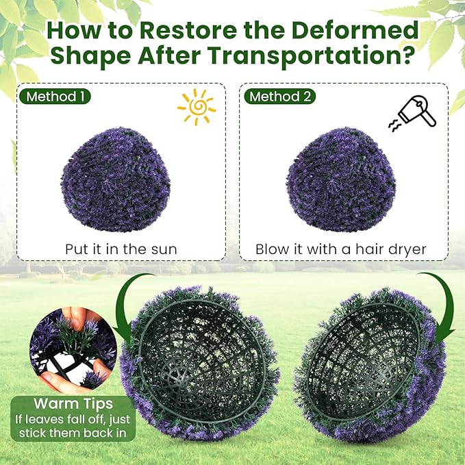 Goplus 2 PCS 15 Inch Artificial Plant Topiary Ball, Round Faux Lavender Balls Outdoor, Garden Spheres Decorative for Front Door, Porch, Backyard, Balcony, Patio, Wedding and Home Décor