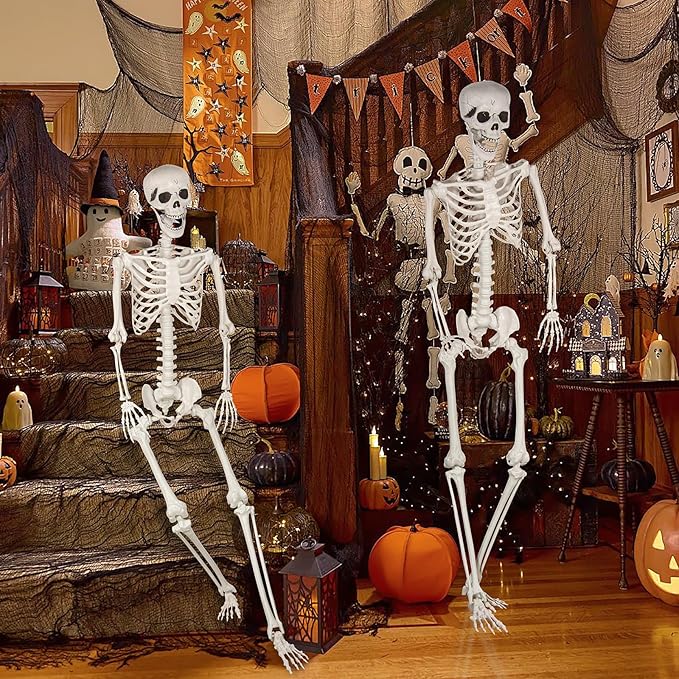 Halloween Skeleton, Realistic Life Size Skeleton with Movable Joints for Halloween Party Haunted House Indoor Outdoor Decoration (5.9ft-1P)