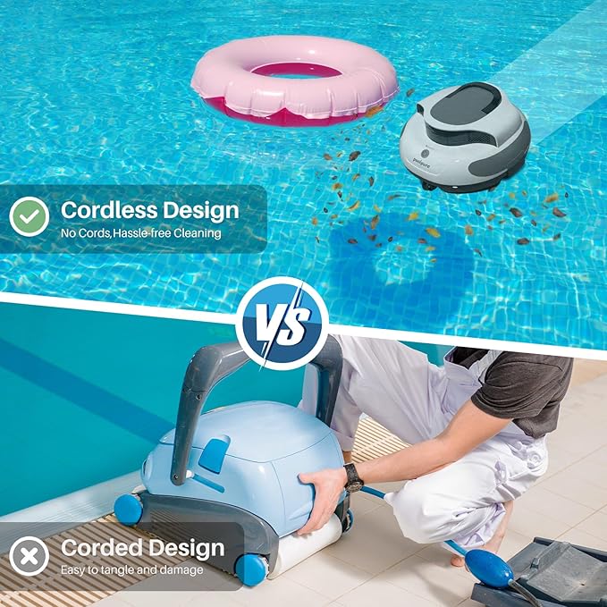 POOLPURE AquaGuard SE II Cordless Robotic Pool Cleaner - 120Min Runtime with 5000mAh Battery, Dual 30W Motor Power for Above Ground & Inground Pools, Auto Cleaning with Self-Parking