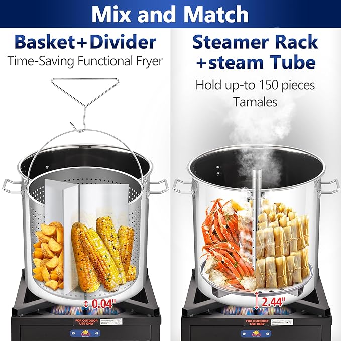 ARC 64-QT Large Stainless Steel Stockpot for Seafood Boiler Crawfish Pot with Basket and Steamer Rack, Outdoor Cooking Pot for Crab Lobster Shrimp Trukey Fryer Boiling, and Tamales Steamer,16 Gal