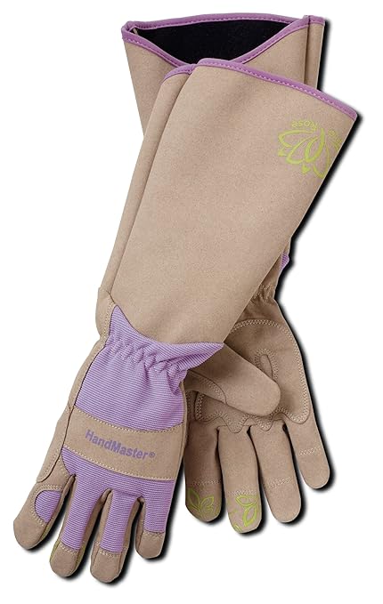 Magid Glove & Safety Professional Rose Pruning Thorn Resistant Gardening Gloves with Long Forearm Protection for Women (BE195TM) - Puncture Resistant, Medium (1 Pair), Brown & Purple