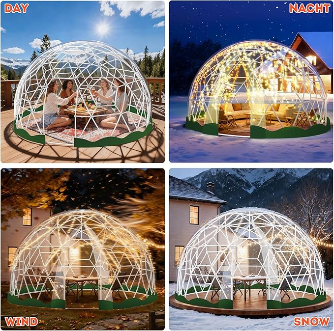 Garden Dome Bubble Tent House Outdoor, Upgraded Geodesic Dome Greenhouse with Transparent PVC Cover, Weatherproof Greenhouse Suitable for Patio (GREEN-12FT)