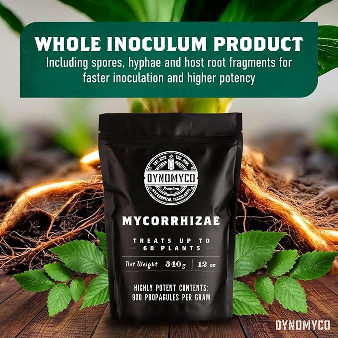 DYNOMYCO Mycorrhizal Inoculant - Plant Growth & Root Treatment, Concentrated Mycorrhiza Formula, Boosts Nutrient Uptake, Mycorrhizae Plant Food for Resilience & Fertilizer (340g / 12oz)