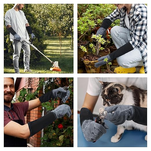 HLDD HANDLADNY Long Gardening Gloves, Cowhide Leather, Thorn Proof & Breathable for Rose Pruning & Yard Work (Men & Women)