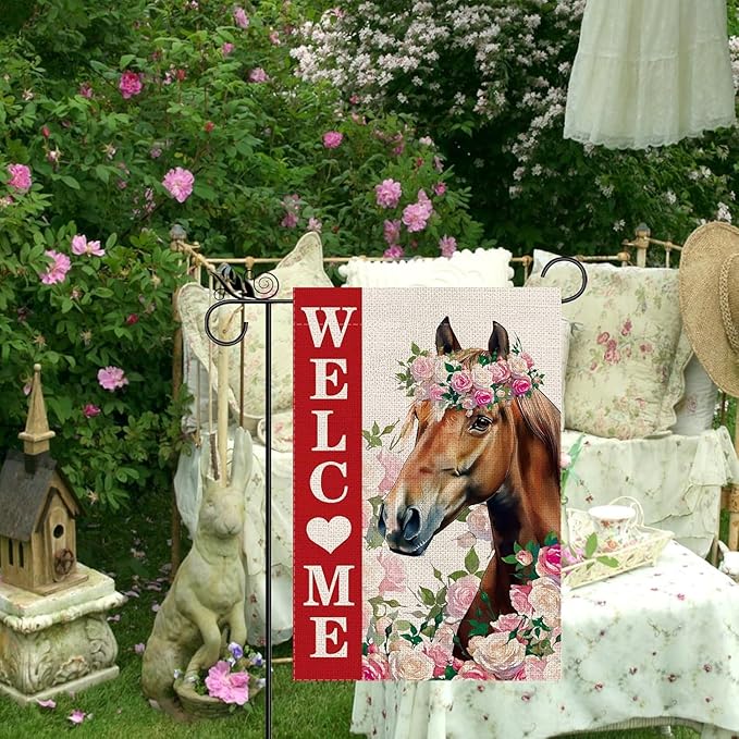 Seasonal Garden Flags Horse Double Sided Flags Set of 11 Holiday Farmhouse Indoor Outdoor Christmas Gifts Yard Lawn Decorations 12.5x18 Inch