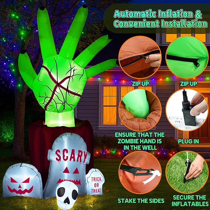 Garma 8.6 FT Halloween Inflatables Decorations Outdoor - Zombie Hand Animated Blow Ups Yard Decoration Animatronic Inflatable with Built-in LEDs for Halloween Party, Yard, Garden, Lawn Decor