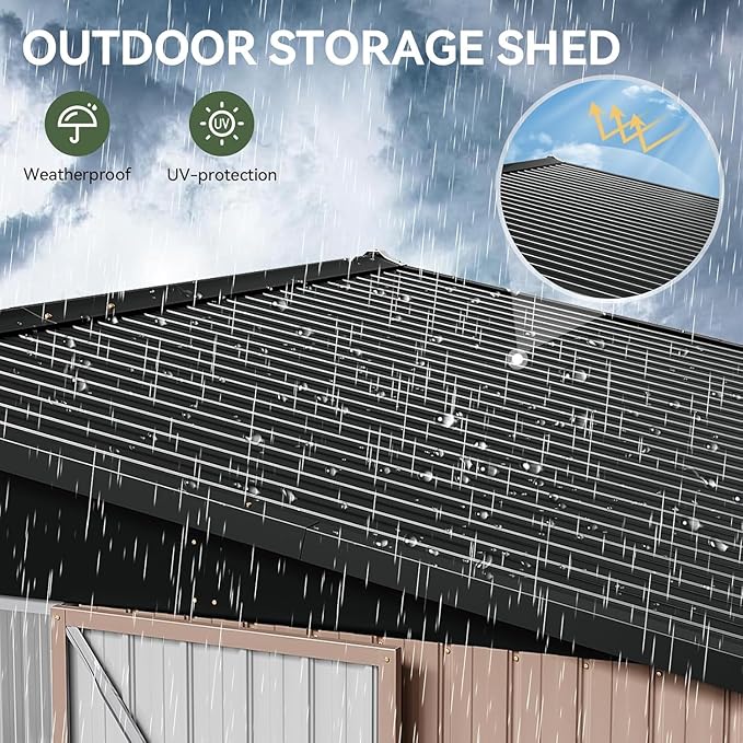 Aoxun 12x10 FT Shed Outdoor Storage Shed with Large Doors & Galvanized Steel, Large Shed Steel Utility Tool Shed Storage House with Door & Lock, for Patio Lawn Garden Sand, Brown