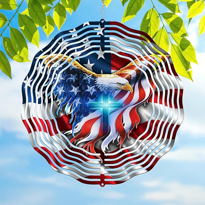FLAGWIX American Eagle Christmas Decorations - 3D Stainless Steel Metal Wind Spinners 12 in - Christmas Eagles for Men Women Friends, Eagle Decorations for Window Outdoor Yard Garden